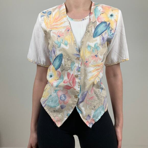 Vintage Tapestry Floral Tie Back Vest Shirt - Picture 1 of 8